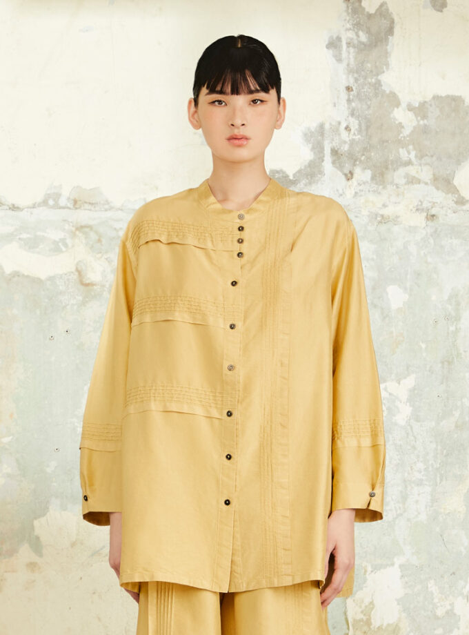 AW24 Lady Silk Blouse 1023882 เสื้อเบลาส์ผ้าไหม ตีเกล็ด